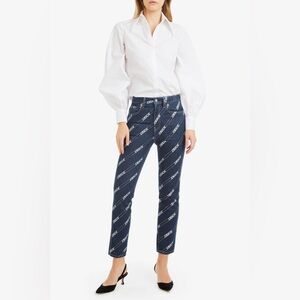 Jordache Vintage High-Waist Diagonal Striped Logo Blue Jeans Womens Crop Size 29